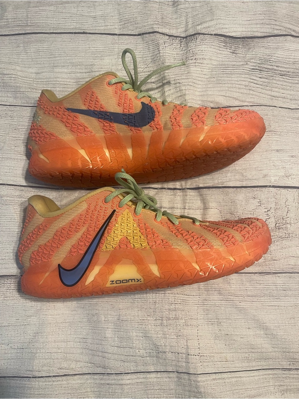 Nike mens Ja3 Orange Gradient ZoomX Sneakers with Blue Swoosh Size 10